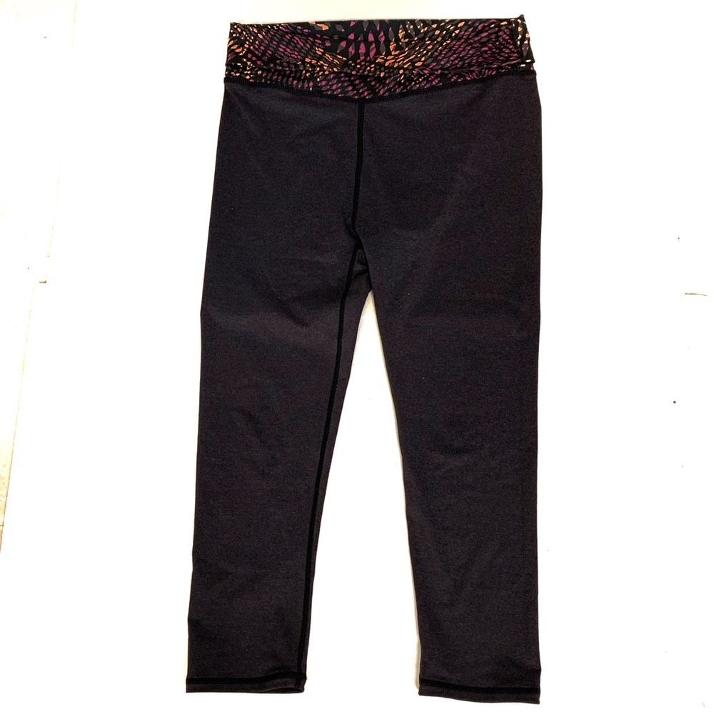 Fabletics Grey & Lavender Athleisure Foldover Waistband Capris